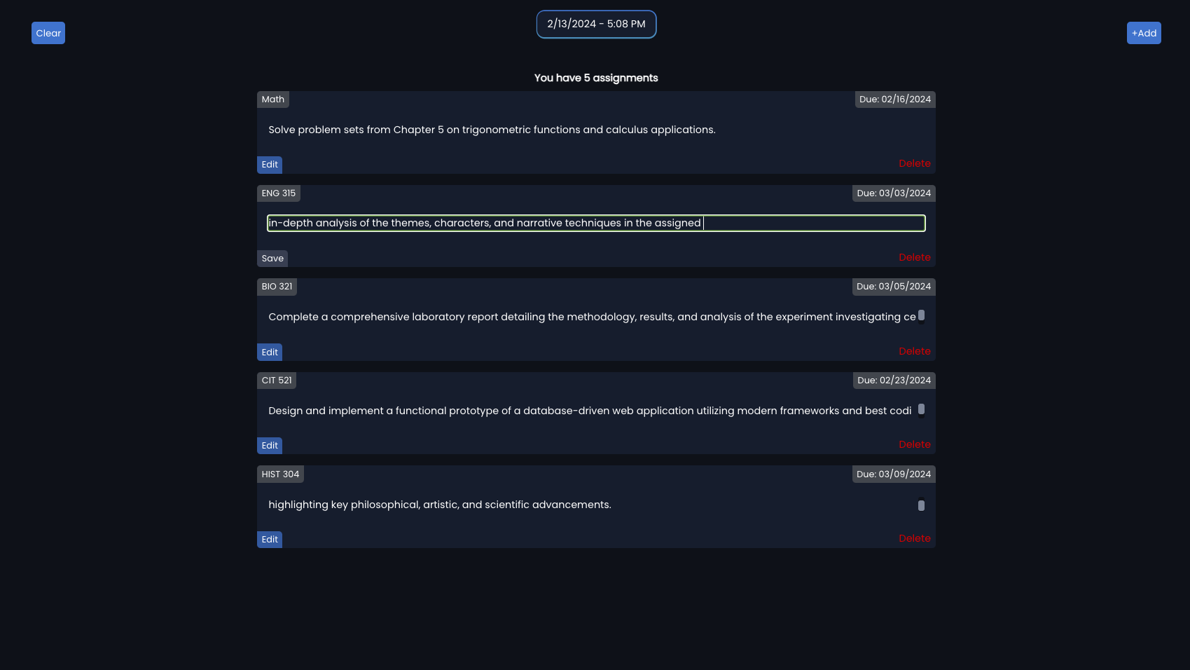 Assignment Tracker Website